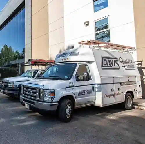 trucks outside building